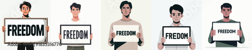 vector of a man holding a sign that says "Freedom"