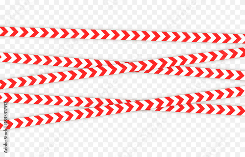 Red caution tape with white stripes. Caution tape PNG. Caution tape for marking hazardous areas on a transparent background.