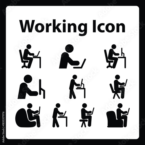 Person Working on Laptop Icon - Office Worker Silhouette, Remote Work, Freelance, Business Desk Graphic