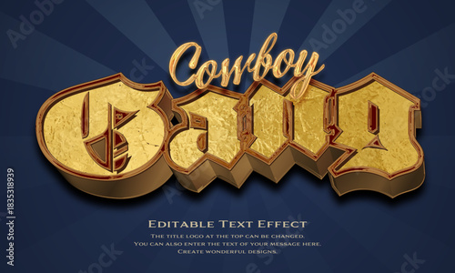 [Editable Text Effect Logo] ”cowboy Gang Logo” The title logo style is a Gold logo with gold edges in retro typeface on a radial background.