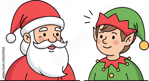 Santa Claus and Elf Illustration Festive Cartoon Characters for Christmas Celebrations