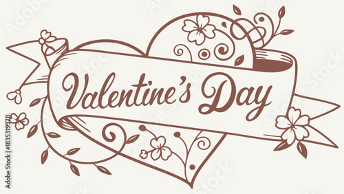 Valentine's day heart with floral accents and banner design for holiday celebrations and love theme images