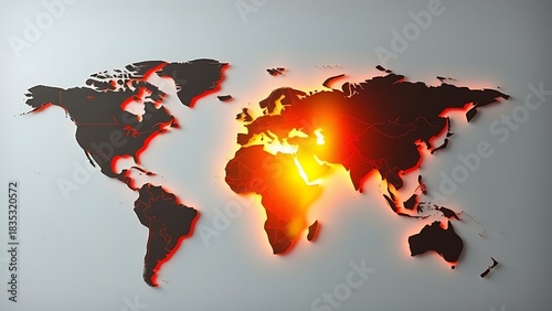 Fragmented world map with glowing US piece, highlighting health disparities.