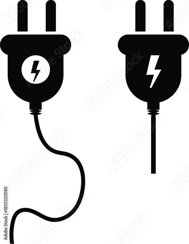 electric socket icon set. Electric Plug and Socket IconElectrical cord or cable. Electric power. Set of electric plug vector icons onTransparent background. Electricity and Energy supply socket sign
