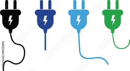 electric socket icon set. Electric Plug and Socket IconElectrical cord or cable. Electric power. Set of electric plug vector icons onTransparent background. Electricity and Energy supply socket sign

