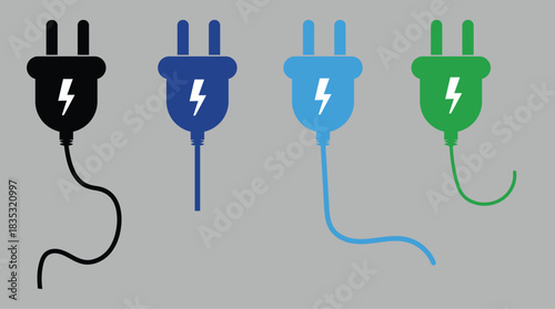 electric socket icon set. Electric Plug and Socket IconElectrical cord or cable. Electric power. Set of electric plug vector icons onTransparent background. Electricity and Energy supply socket sign
