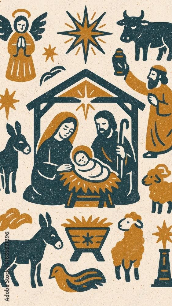 Obraz premium Nativity scene festive mobile wallpaper