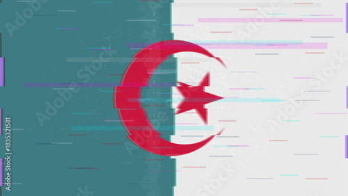 Algeria Glitch Flag Vector - RGB Split Digital Video Frame Design