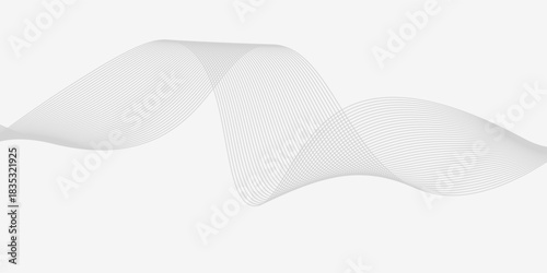 Abstract grey wave lines on white background. Modern transparent flowing wave lines design element. Smooth clean gray wavy lines. Dynamic waves. Vector illustration