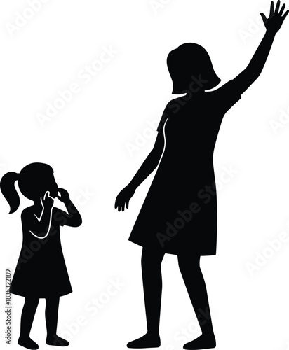Silhouette of adult woman and child girl interacting in emotional moment, perfect for family, parenting, communication, and relationship concepts