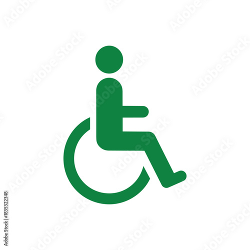 Wheelchair green sign icon vector flat illustration design. Wheel chair symbol.