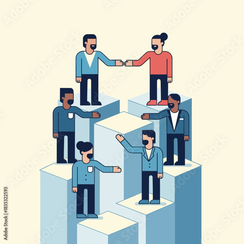 Teamwork and Collaboration - People Climbing Steps to Success.