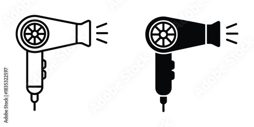 Hair Dryer Icon Vector Silhouette with Editable Stroke Design for Beauty and Haircare Applications