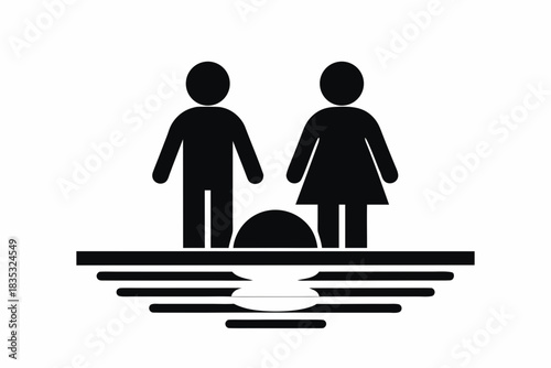 Sunset couple with reflection icon silhouette vector illustration isolated on white background