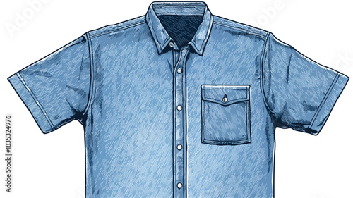 Blue Shirt with Denim Pocket - Professional Fashion Clothing Image