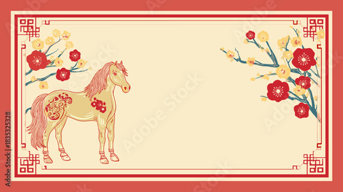 Vector illustration of a blank chinese new year banner for the year of the horse