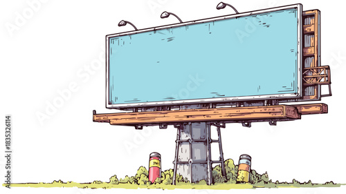 Vintage Cartoon Billboard with 'Sold' Sign - Real Estate Marketing Concept