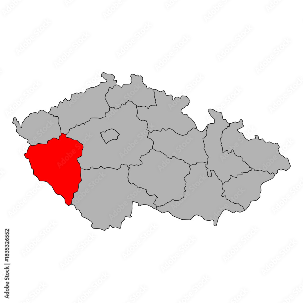 Naklejka premium Plzen Region of Czech republic map, travel web flat concept icon vector illustration .