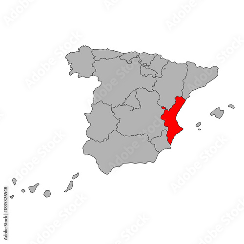 Valencia of Spain map symbol shape, travel web flat vector illustration .