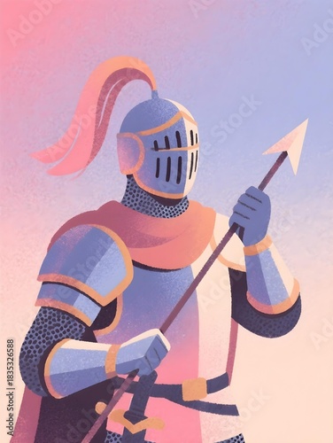 medieval knight in armor and arrow in hands