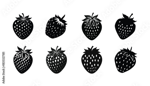Set of black and white strawberry icons vector illustration