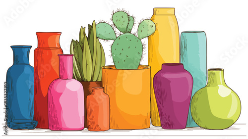 Colorful Vases with Cactus - Stylish Home Decor Inspiration