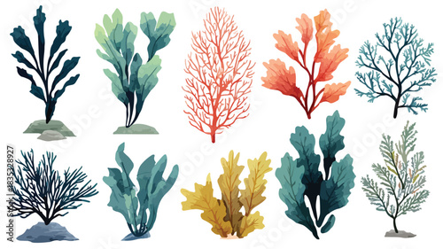Vibrant Collection of Plants, Seaweed, and Coral Vegetation Underwater
