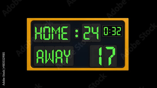 Sports Scoreboard Home vs Away Display with Timer in Green