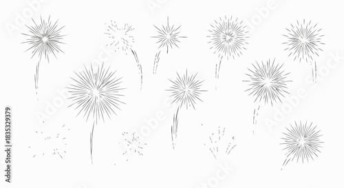 Vector set of assorted firework pyrotechnic explosions. Simple outline icons for festive occasions like New Year's Eve