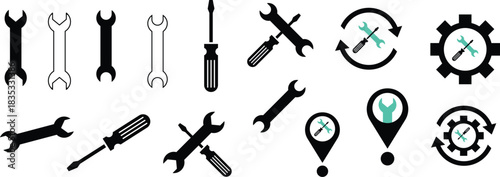 Repair Tools Icons Set for Maintenance and Service Branding.