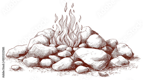 Fiery Landscape with Rocks and Stones Vector Illustration