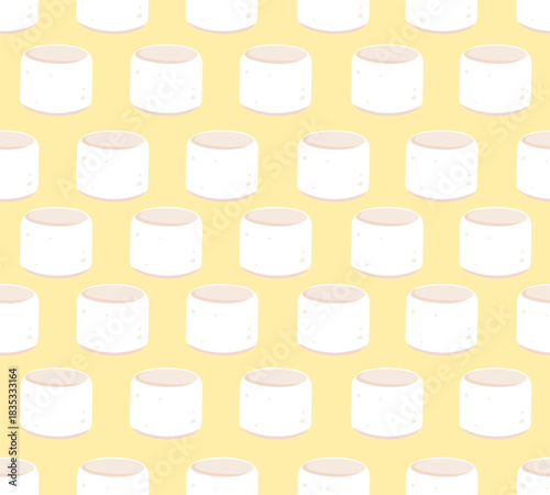 White marshmallow seamless pattern with light yellow backrgound. Can be used for wallpaper, paper wrapping and fashion fabric