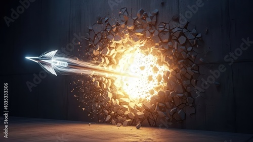 Hightech projectile pierces illuminated obstacle swiftly