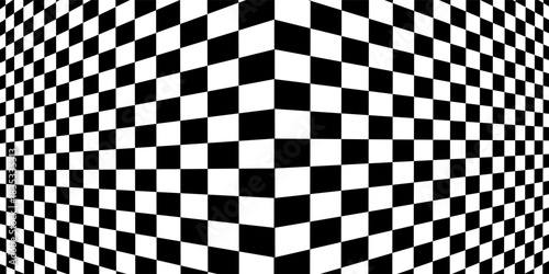 Retro perspective background stage with a black and white checkered floor, featuring vintage chess board style. Fading away vanishing checkerboard texture. Abstract vector illustration pattern surface