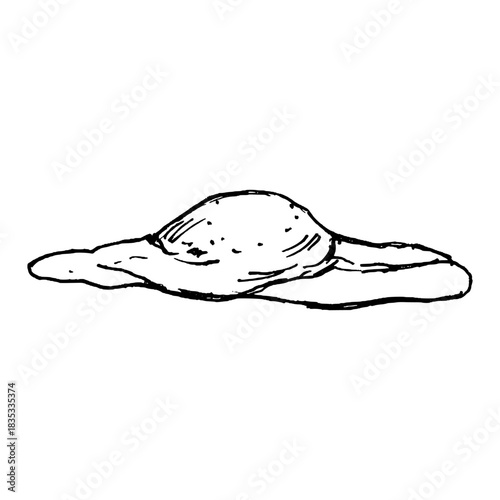 Hand-drawn vector of a molten mozzarella portion spreading into a low dome. Suitable for cheese ingredient graphics, pizza toppings, lasagna recipes, rustic menus and snack packaging