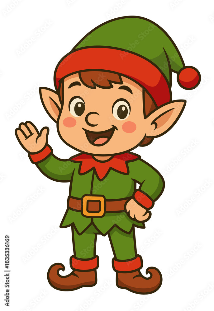 Fototapeta premium Christmas elf cartoon character illustration