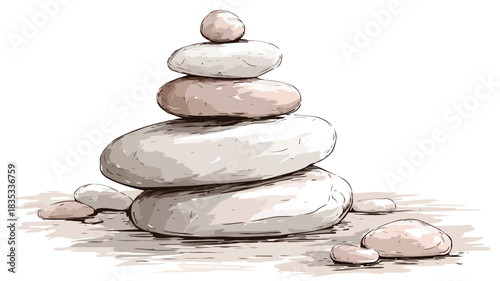 Unique Drawing of Balanced Rock Formation with Small Stone on Top