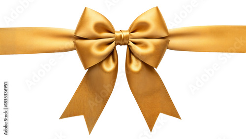 Elegant gold satin gift bow on transparent background