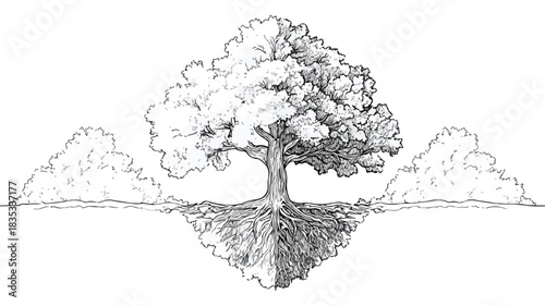 Beautiful Tree Drawing with Center Tree Vector Illustration