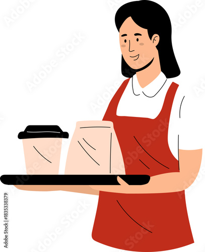 Restaurant Waitress Serving Coffee Vector Illustration