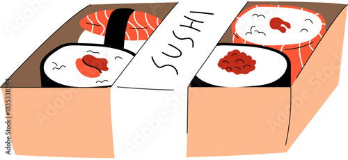 A Box of Sushi Vector Illustration