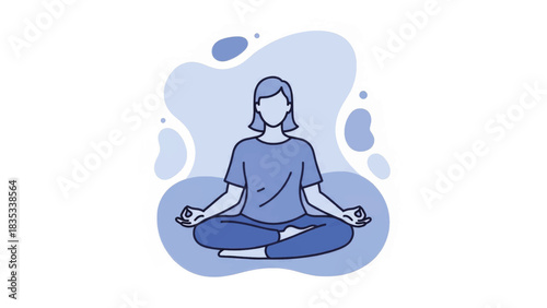 Woman meditating in the lotus position. Minimalist line art illustration for yoga and mindfulness. Vector graphic for wellness and mental health concepts