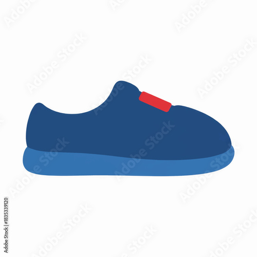 Casual blue shoe vector illustration. Simple flat design sneaker or slipper icon. Kids footwear graphic isolated on white background