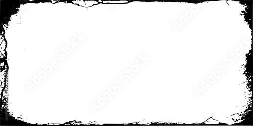 Dark rough grunge frame. Overlay texture of spots, stains, ink, dots, splashes, dust. Damaged vintage backdrop. Distressed dirty artistic design element for web, print, template, social media