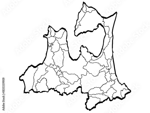 青森県地図 筆タッチ 市町村区分 和風 東北 東日本 / A brushstroke map of Aomori Prefecture 2