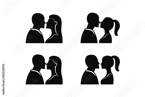 set of Lovers kissing icon silhouette vector illustration isolated on white background