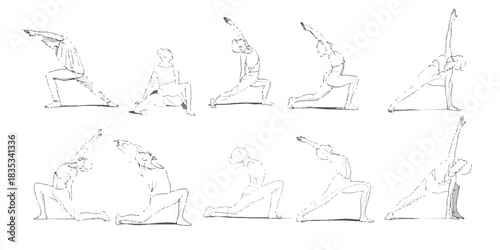 Minimalist top down yoga poses line art illustration