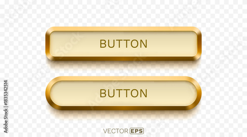 Set of elegant gold 3D web buttons for user interface design. Includes rectangular and oval shapes.