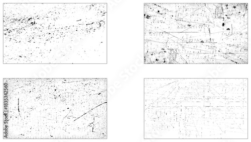 Rough black and white texture vector set. Distressed overlay texture. Grunge background. Abstract textured effect. Vector Illustration. Black isolated on white background. 