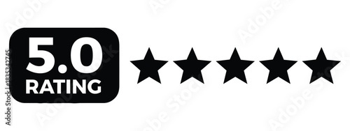5 Star Rating Icon – Black Customer Review Symbol for Product, Service, App, and Website UI Design – Vector Illustration